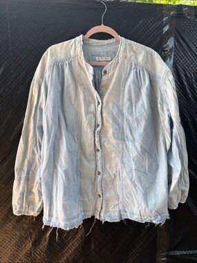 We The Free Light Blue Washed Denim Button-Up Shirt oversized